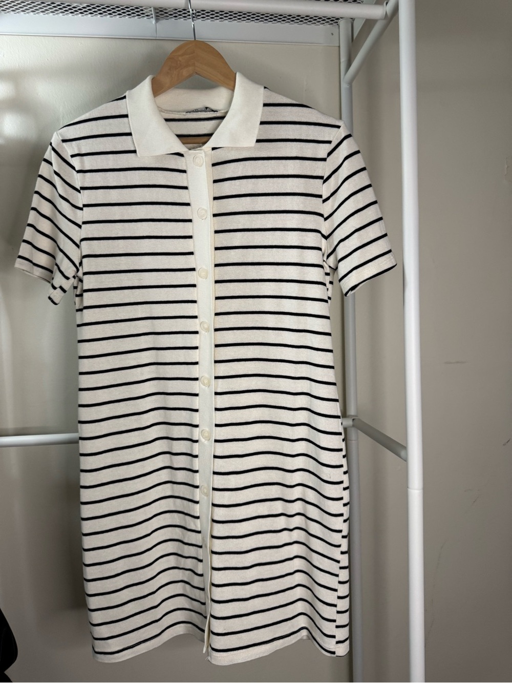 Zara Cream and Black Striped Polo Mini Dress